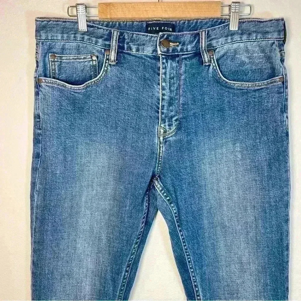 Five Four Men’s Blue Denim Montag Slim Straight Leg Denim Jeans Size 34 - Picture 2 of 16